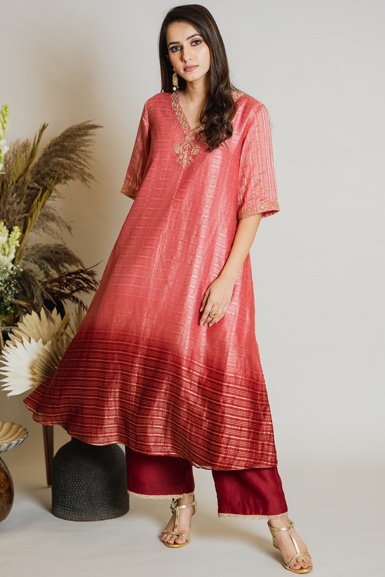Hunar - Orange Embroidered Chanderi Silk Kurta Set (Set of 3) | Silk,  Cotton silk, Plush cotton